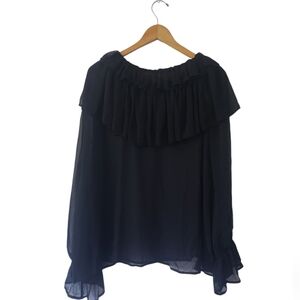 Shein blouse. Black. Sheer. Ruffles. Long Sleeve. 3X